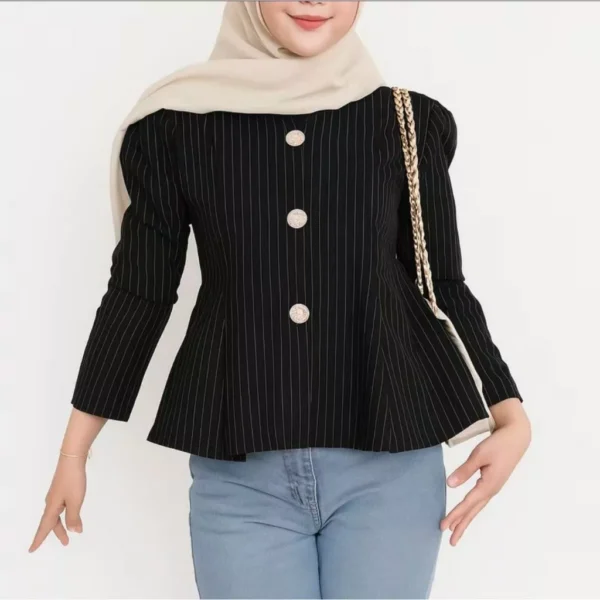 Blouse Stripe Peplum Wanita Salur