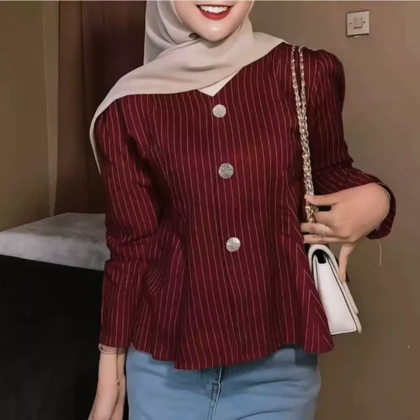 Blouse Stripe Peplum Wanita Salur