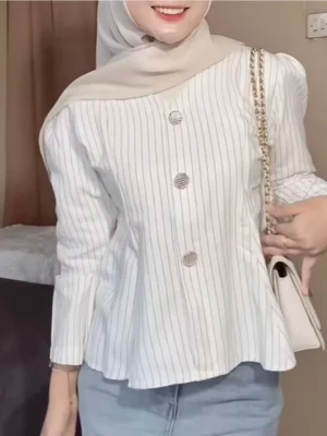 Blouse Stripe Peplum Wanita Salur
