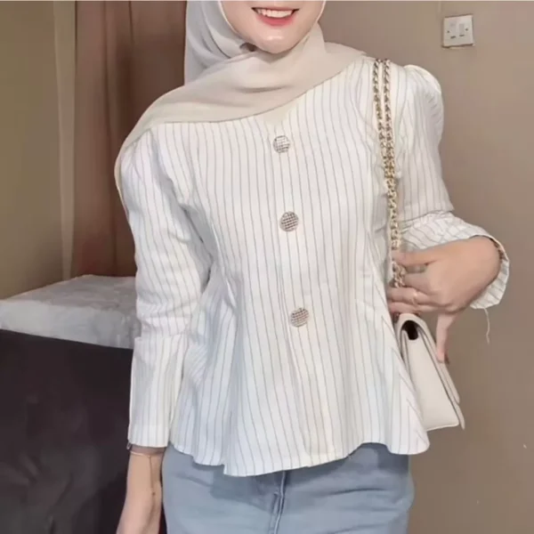 Blouse Stripe Peplum Wanita Salur